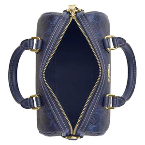 COACH Rowan 18 Detachable Shoulder Strap Top Zipper Closure Artificial Leather Boston Handbag Small Women's Navy Blue