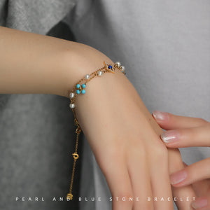 apm monaco Soleil Roman-style niche design INS trendy pearls and blue stones 925 silver elegant and exquisite 925 silver bracelet for women