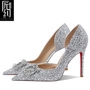 Christiana حذاء كعب عالي Glitter مزين بـ Crystal Buckle أنيق.