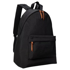 Side angle view of an original Ralph Lauren black backpack with brown leather pulls showing durable canvas fabric for school essentials.
عرض من الزاوية الجانبية لحقيبة ظهر رالف لورين أصلية باللون الأسود مع أشرطة سحاب جلدية بنية يوضح القماش المتين لمستلزمات المدرسة.