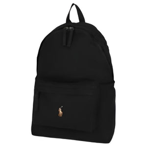 Side angle view of an original Ralph Lauren black backpack showcasing durable fabric and spacious design for school essentials.
عرض من الزاوية الجانبية لحقيبة ظهر رالف لورين أصلية باللون الأسود يوضح القماش المتين والتصميم الواسع لمستلزمات المدرسة.