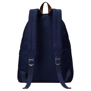 Back view of an authentic Ralph Lauren Polo Bear navy backpack featuring a premium brown leather top handle and padded adjustable shoulder straps for extra comfort.
الجهة الخلفية لحقيبة ظهر Ralph Lauren Polo Bear كحلي أصلية، تتميز بمقبض علوي من الجلد البني الفاخر وأحزمة كتف مبطنة وقابلة للتعديل لراحة إضافية.
