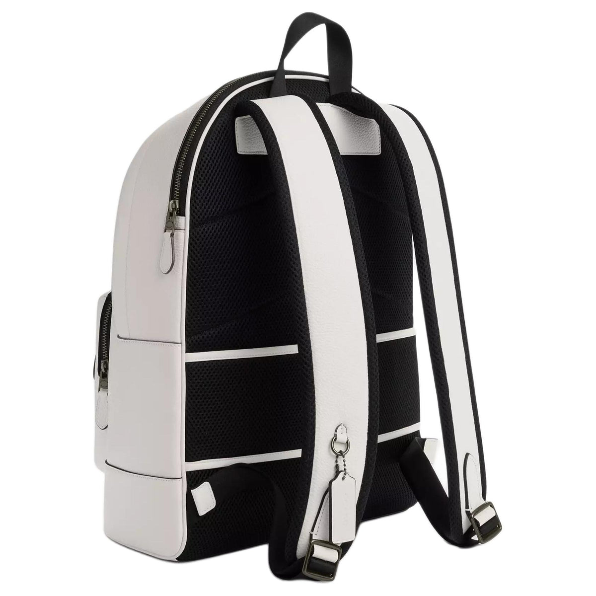 COACH West 32 striped design leather backpack, large size men's chalk white mixed colors