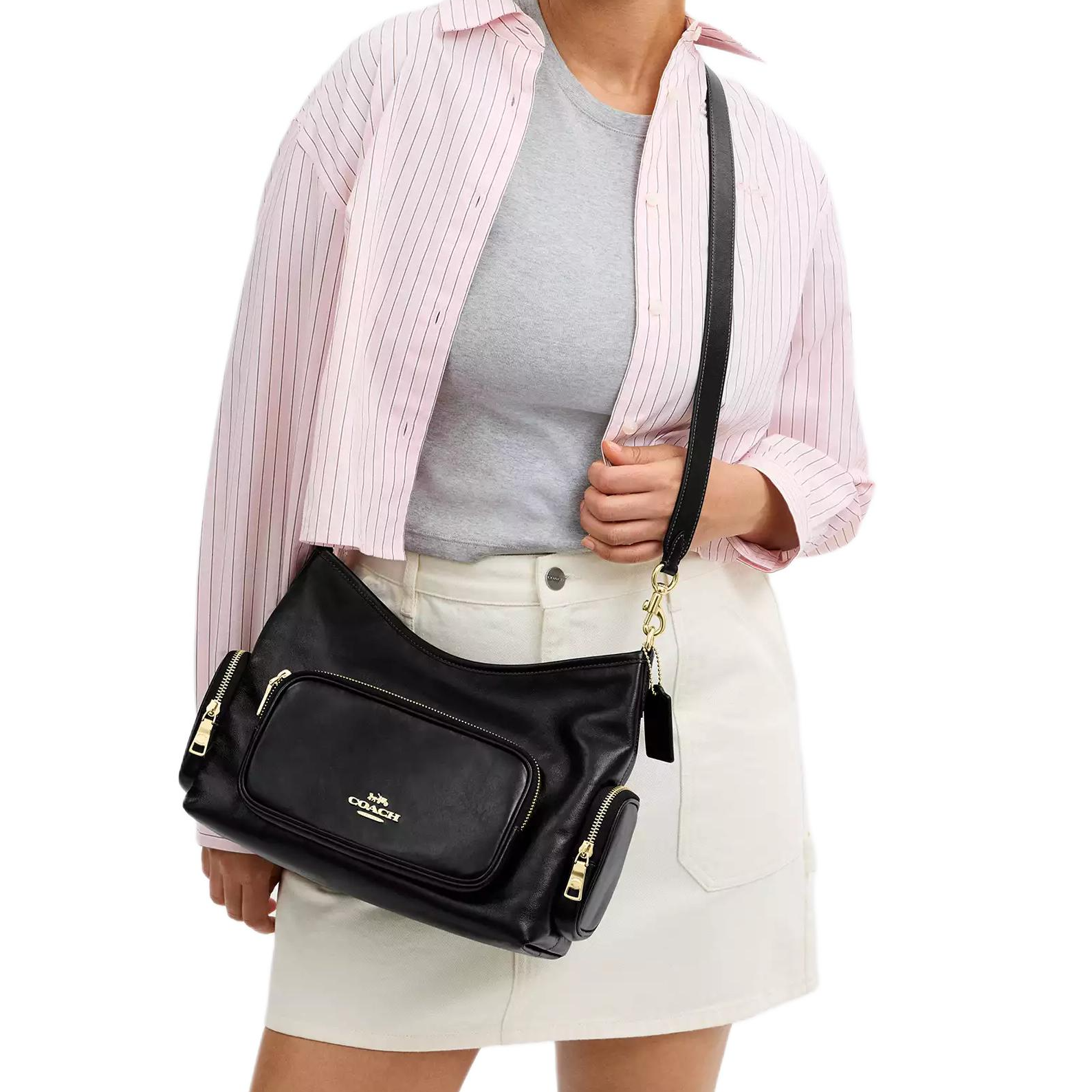 COACH Laurel 30 Zipper Detachable Shoulder Strap Leather Single Shoulder Bag Large Women's Black