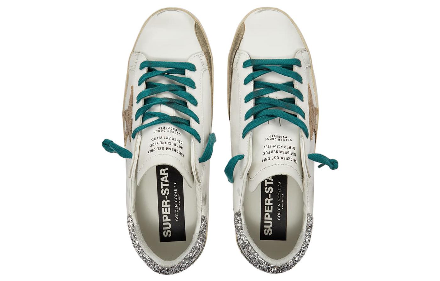 Golden Goose Super-Star leather low-top fashion sneakers for women, silver, distressed version