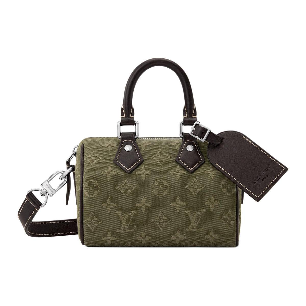 LOUIS VUITTON Speedy BANDOULIÈRE 18 Workwear Aesthetic Distressed Metal Monogram Surplus Jacquard Fabric Handbag Women's Green
