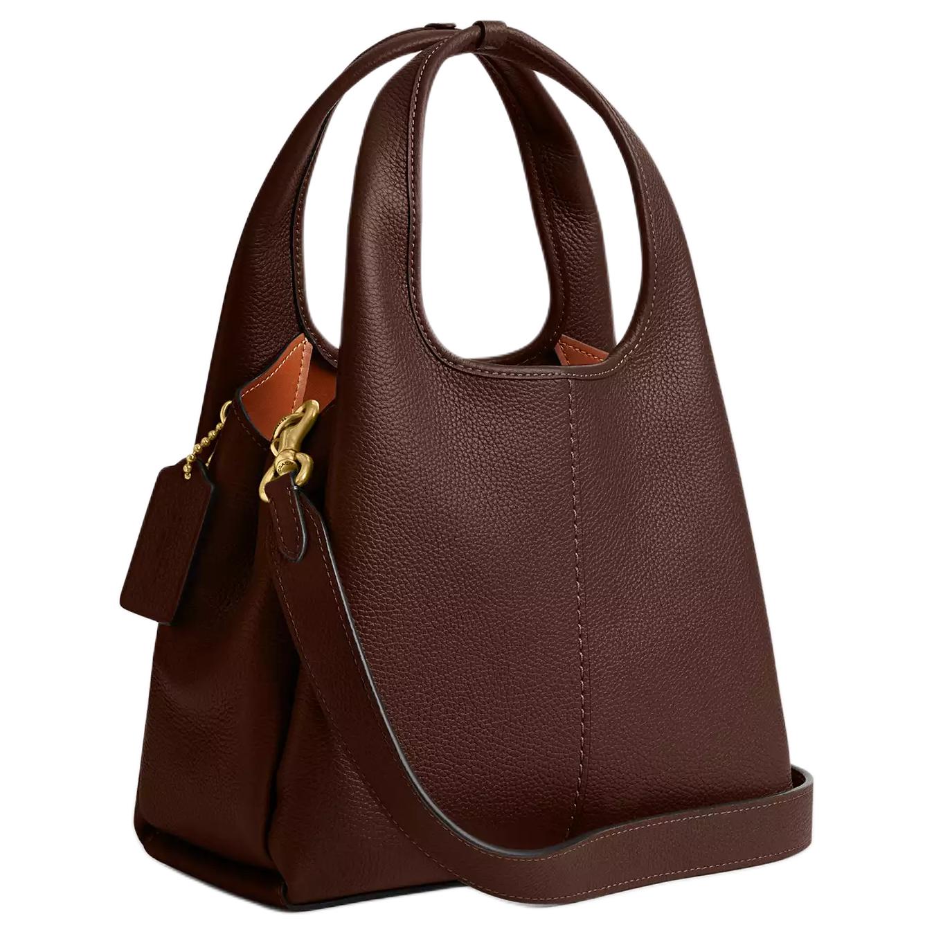 COACH Lana 22 Metal Logo Polished Pebble Leather Handbag Small Size Women's Brass Maple Color