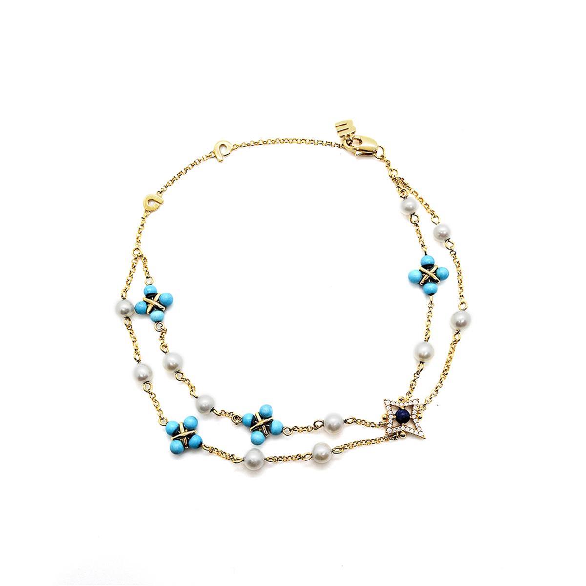 apm monaco Soleil Roman-style niche design INS trendy pearls and blue stones 925 silver elegant and exquisite 925 silver bracelet for women