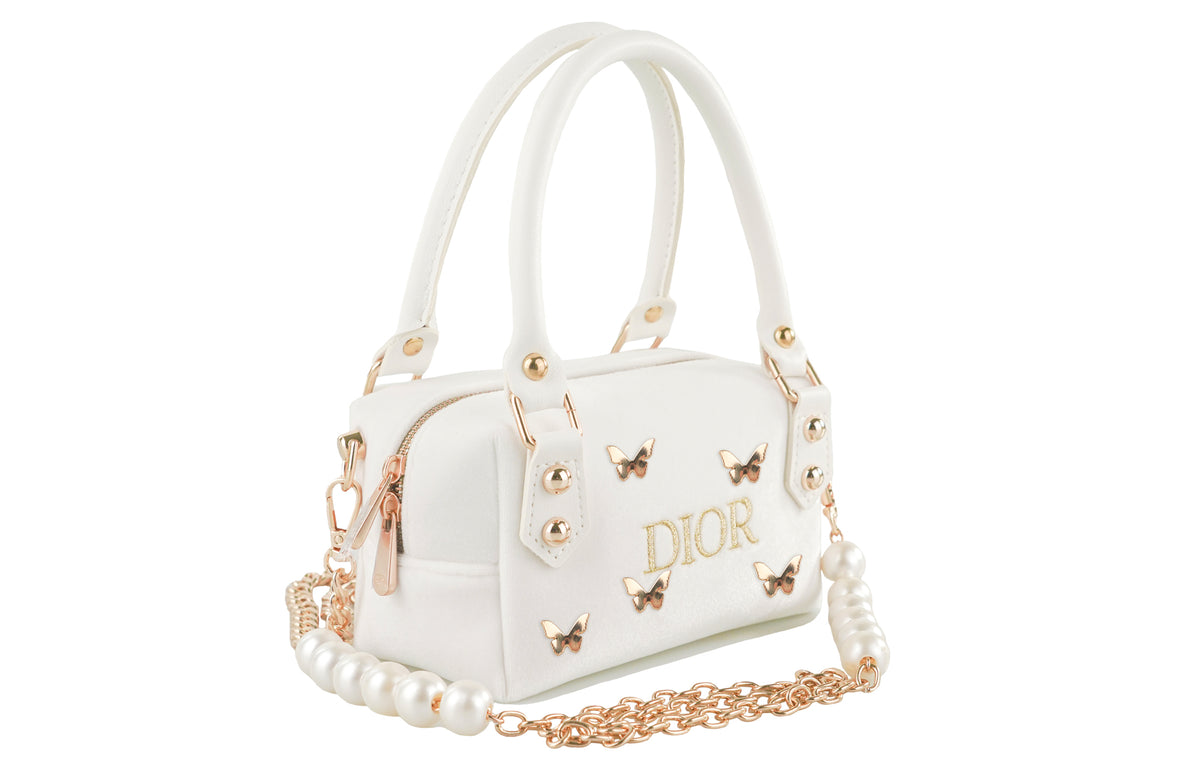 DIOR [Custom Makeup Bag] RISK Zhuang Sheng Xiaomeng Handbag Crossbody Bag Butterfly Pearl Platinum