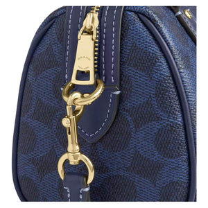 COACH Rowan 18 Detachable Shoulder Strap Top Zipper Closure Artificial Leather Boston Handbag Small Women's Navy Blue