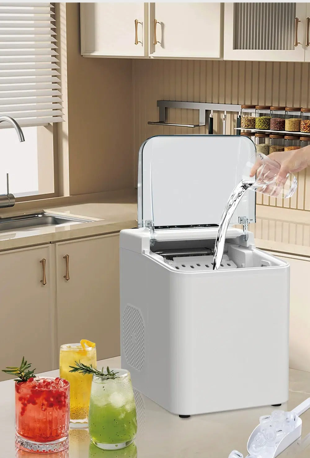 Ice Maker Machine designed to produce fresh ice cubes for everyday cold drinks at home and work.