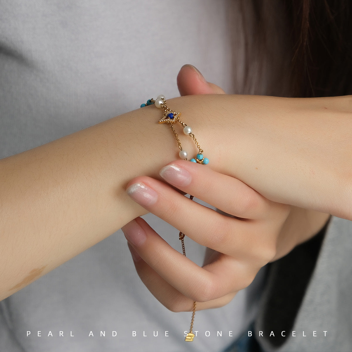 apm monaco Soleil Roman-style niche design INS trendy pearls and blue stones 925 silver elegant and exquisite 925 silver bracelet for women