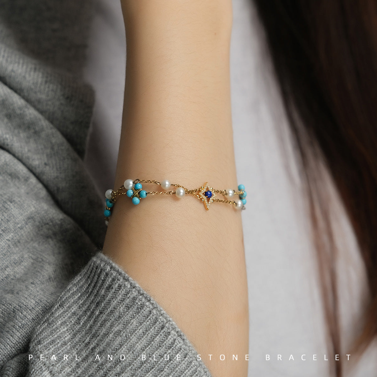 apm monaco Soleil Roman-style niche design INS trendy pearls and blue stones 925 silver elegant and exquisite 925 silver bracelet for women