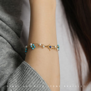 apm monaco Soleil Roman-style niche design INS trendy pearls and blue stones 925 silver elegant and exquisite 925 silver bracelet for women