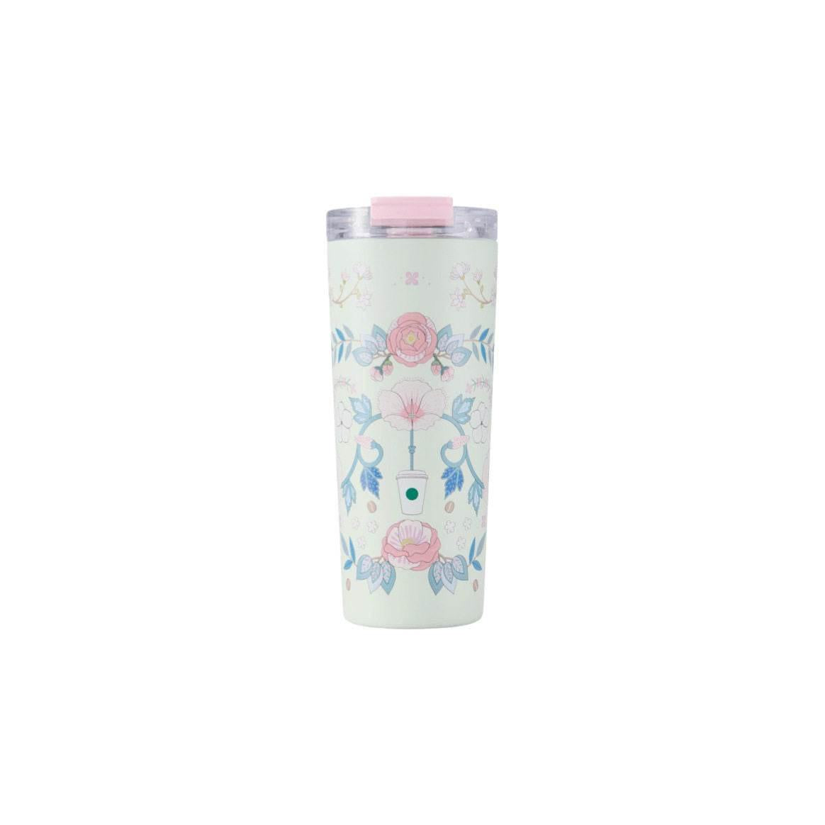 Starbucks cup 2025 spring flower fresh and romantic high-value ceramic mug stainless steel straw tumbler.