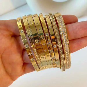 1Pc Waterproof Cubic Zirconia Bangles Stainless Steel Bracel