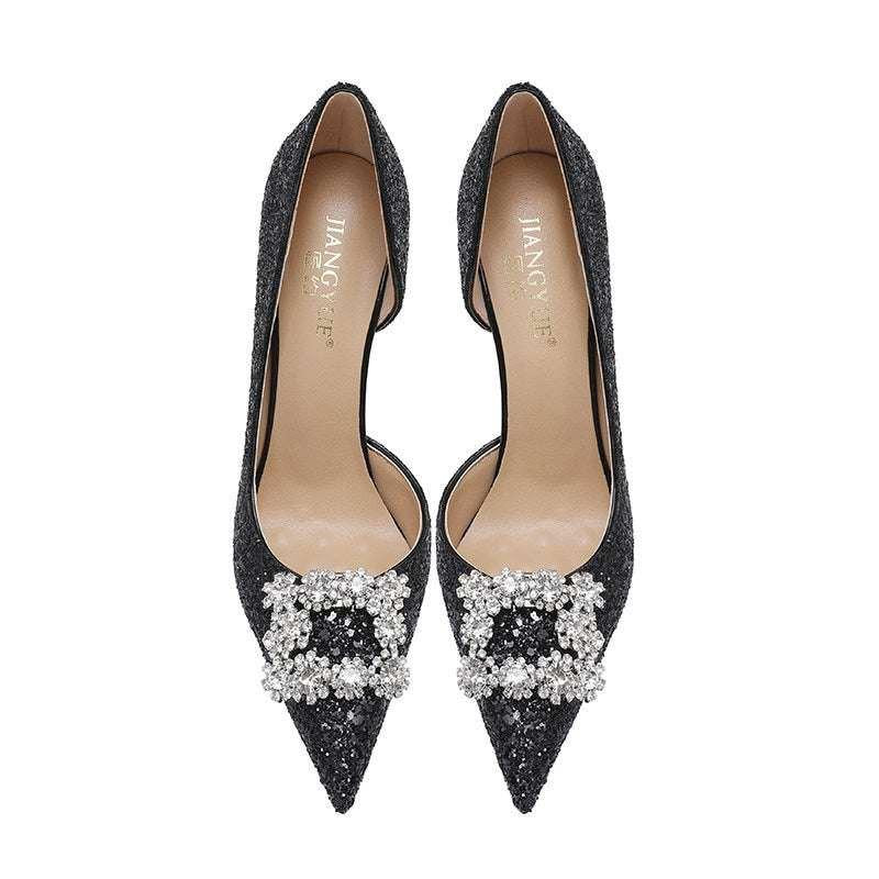 Christiana  حذاء كعب عالي Glitter مزين بـ Crystal Buckle أنيق.