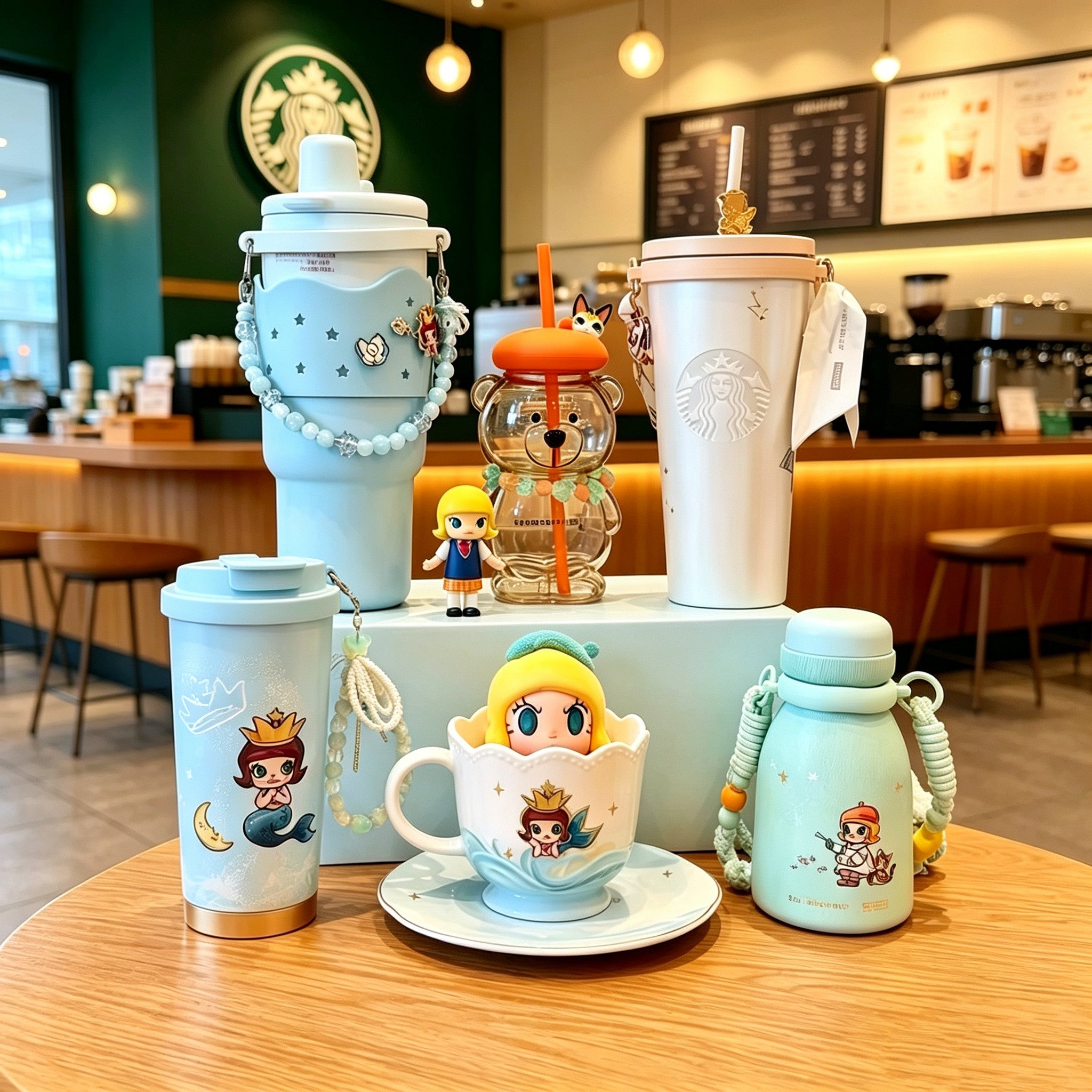 كوب سيراميك Starbucks x POP MART مع صحن بتصميم حورية البحر