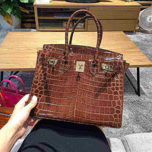 شنطة Birkin نسائية فاخرة بنقشة جلد التمساح  – جودة صينية عالية.