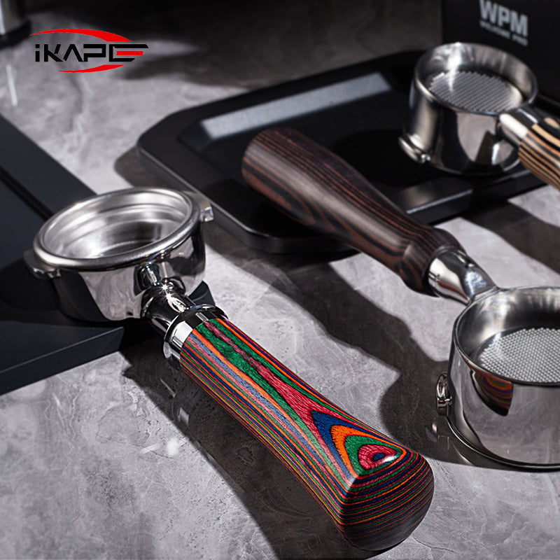 IKAPE Aurora Bottomless Coffee Handle, Coffee Machine Accessories, 304 Stainless Steel Colored Wood Handle