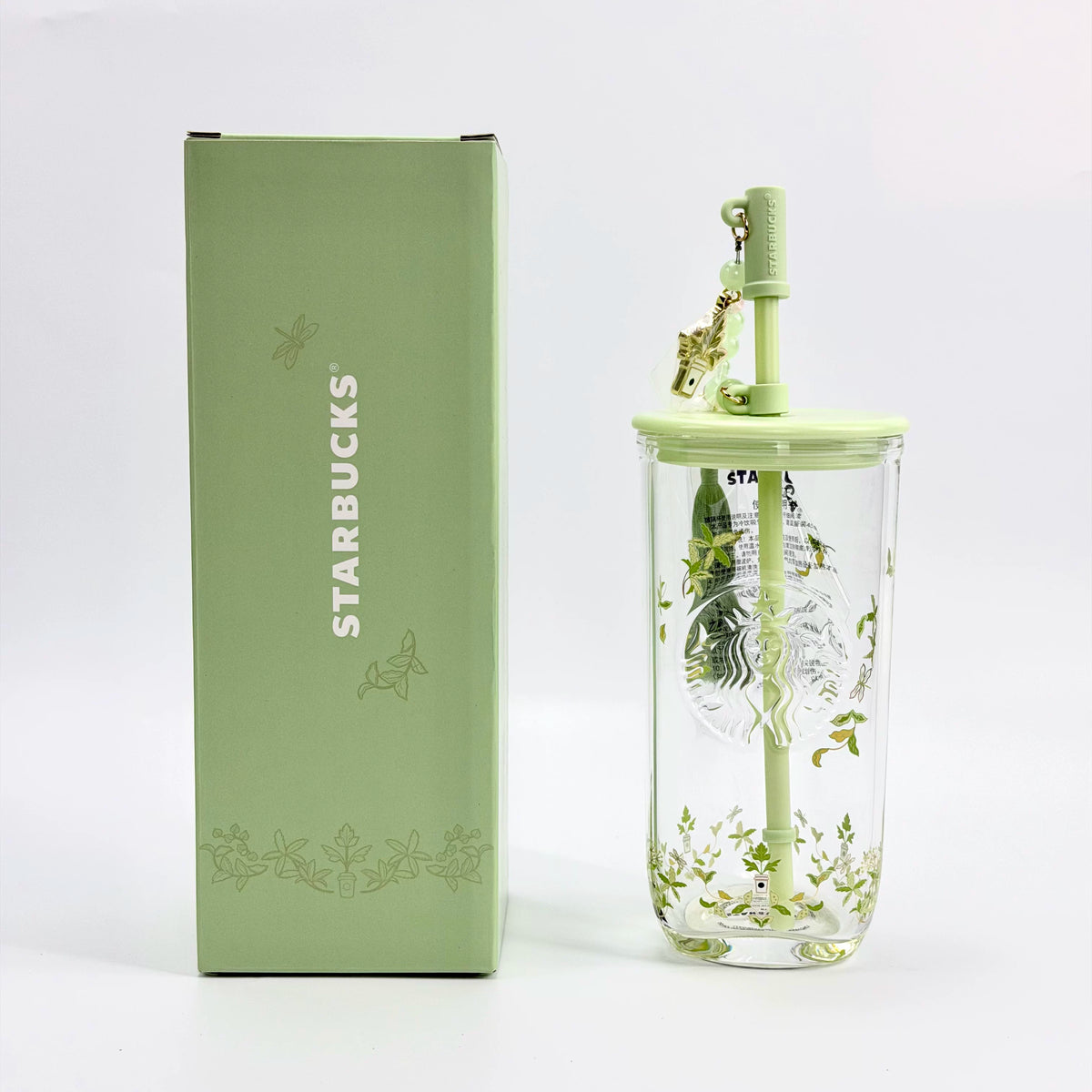 Starbucks Cup 2026 Spring Pattern Series Chinese Triangular Shaped Straw Cup Water Cup with Straw Stopper