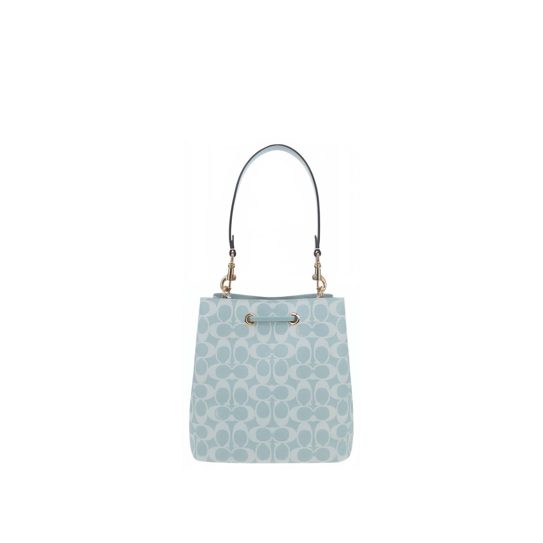 COACH Rowan 22 Brand Logo Classic Synthetic Leather Bucket Bag Handbag Small Women's Light Blue