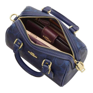 COACH Rowan 18 Detachable Shoulder Strap Top Zipper Closure Artificial Leather Boston Handbag Small Women's Navy Blue