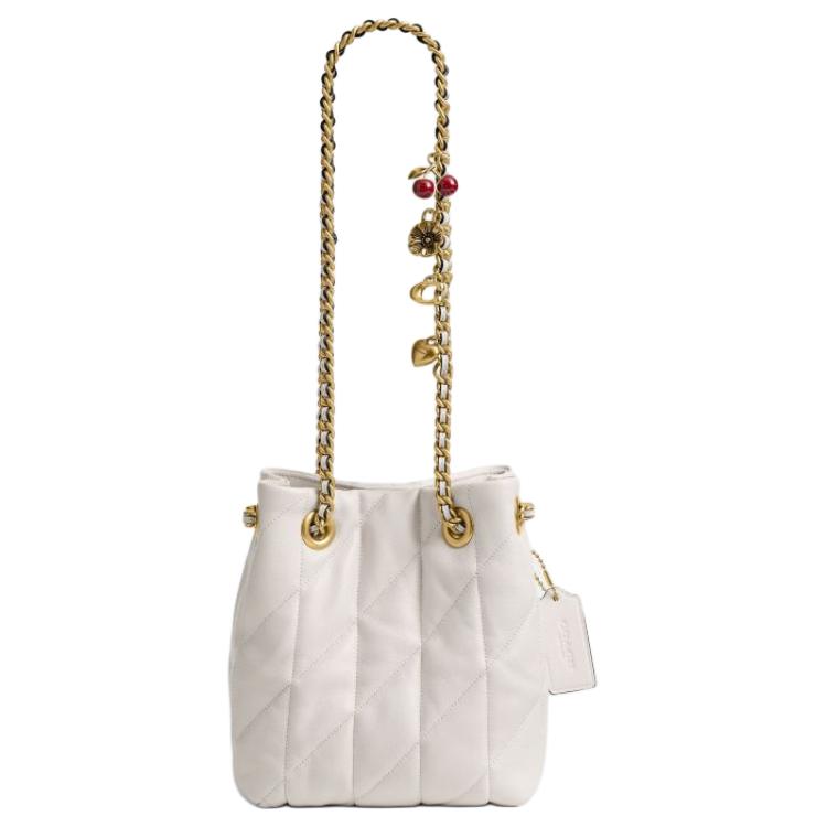 COACH Jade 15 Drawstring and Magnetic Closure Sheepskin Small Lucky Bag Single Shoulder Crossbody Mini Women's Chalk White