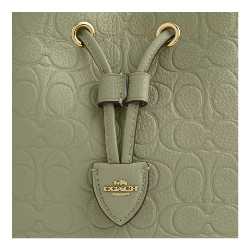 COACH Rowan 21 Letter-Embossed Gold Hardware Accessories Pebble Pattern Leather Bucket Bag Single Shoulder Small Women's Pistachio Green