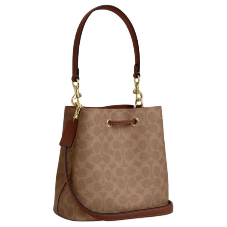 COACH Rowan 22 Brand Logo Classic Synthetic Leather Bucket Bag Single Shoulder Small Women's Brown