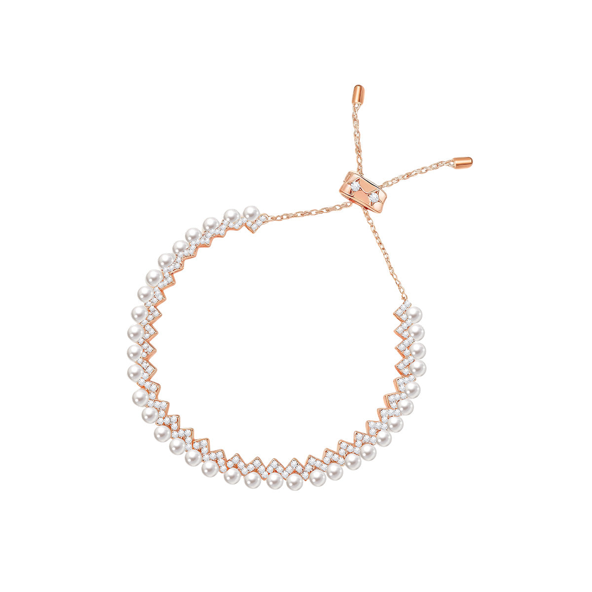 apm monaco [Romantic Confession] Pearl Geometric Laminated Design Copper Alloy Fusion Cube Zirconia Bracelet Women's Rose Gold