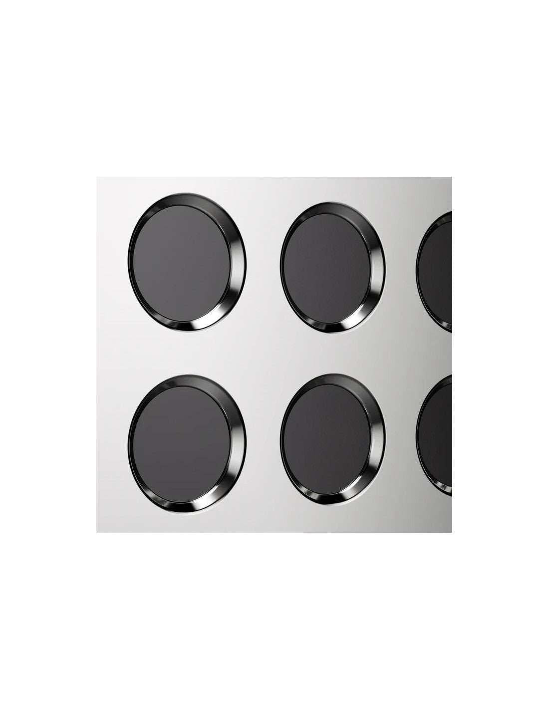 تفاصيل فتحات التهوية الدائرية السوداء لـ ماكينة تحضير اسبرسو منزلية Rocket APP TCA black circular vents.
