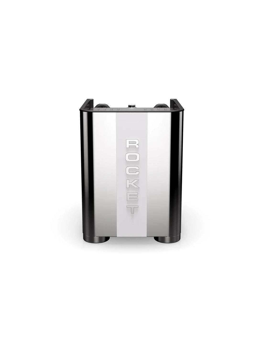 الواجهة الخلفية والشعار لـ صانعة قهوة Rocket APP TCA باللون الفضي chrome back view.