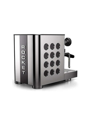 الجانب الفضي المقاوم للصدأ لـ مكينة قهوه Rocket APP TCA chrome side view.