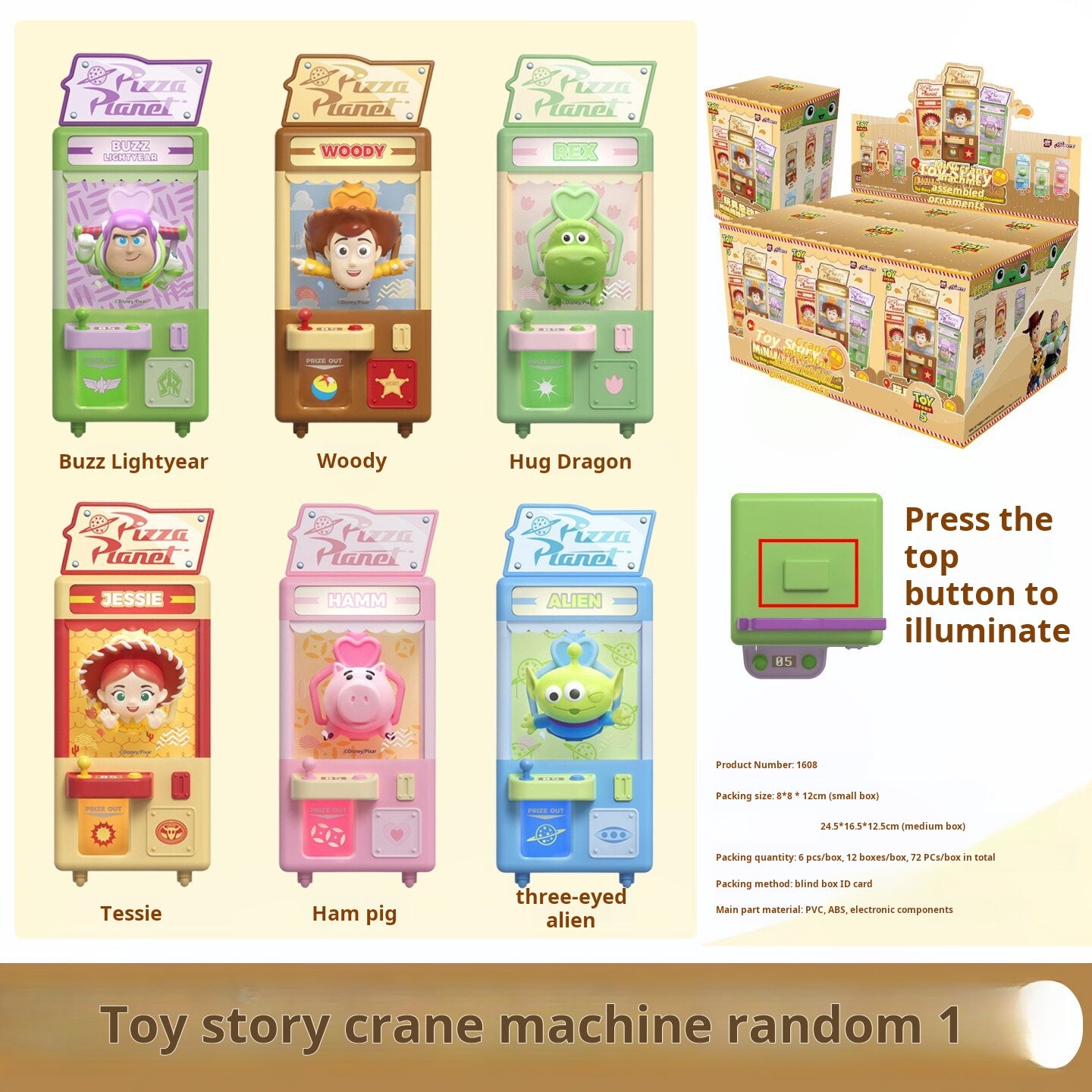 لعبة آلة مخلب Toy Story التفاعلية للأطفال مضيئة عشوائية