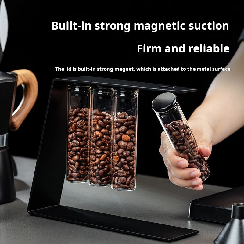 Coffee bean sealed jar display rack, transparent storage jar, magnetic test tube rack, one-way exhaust valve, portable coffee device