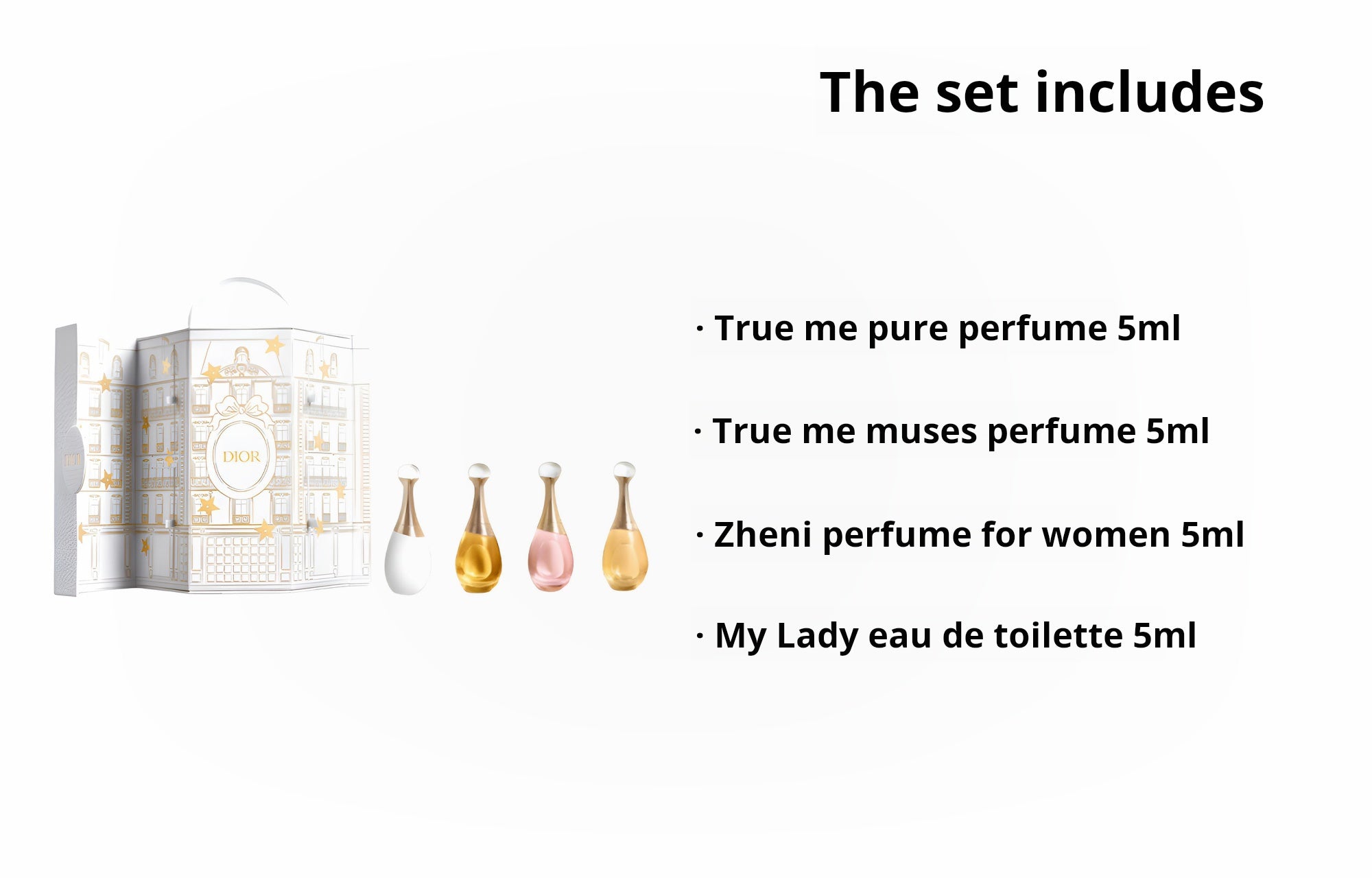 DIOR Montagne Avenue Realme Sample Gift Box Four-Piece Set Floral Notes Strong Perfume EDP Peach Jasmine Tuberose Vanilla 5ml Birthday Gift for Girlfriend