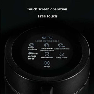 تفاصيل واجهة شاشة اللمس الرقمية في ماكينة تحضير اسبرسو منزلية WPM KD-410 touch interface close-up.