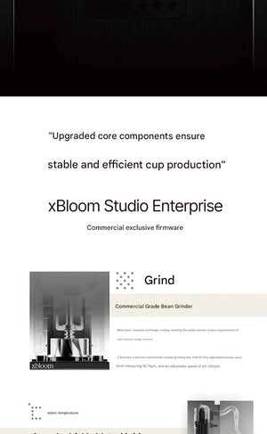 Technical graphic showing the internal commercial grinder and burrs of the xBloom Studio 
Enterprise machine.
اكس بلوم ستوديو
اكسبلوم ستوديو 